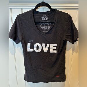 PEACE LOVE WORLD Ladies Women’s Girls Size XS Black Tee Shirt I AM LOVE